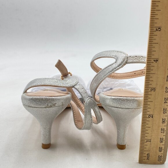 XYD Silver Open Toe Ankle Strap Sandals Wedding Kitten Heels Rhinestones Shoes - Picture 5 of 8